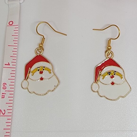 Santa Claus Dangle Earrings Stainless Steel Enamel 1 1/2" Drop Red White New - Picture 3 of 6